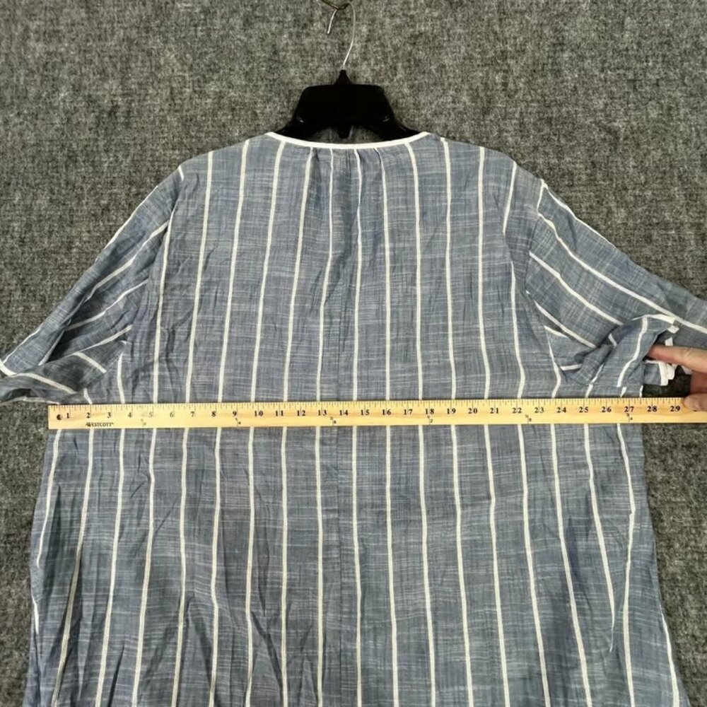 Lane Bryant Top Womens 26 Blue Cotton Rayon Short Sleeve Striped V-neck Textured - Picture 6 of 7
